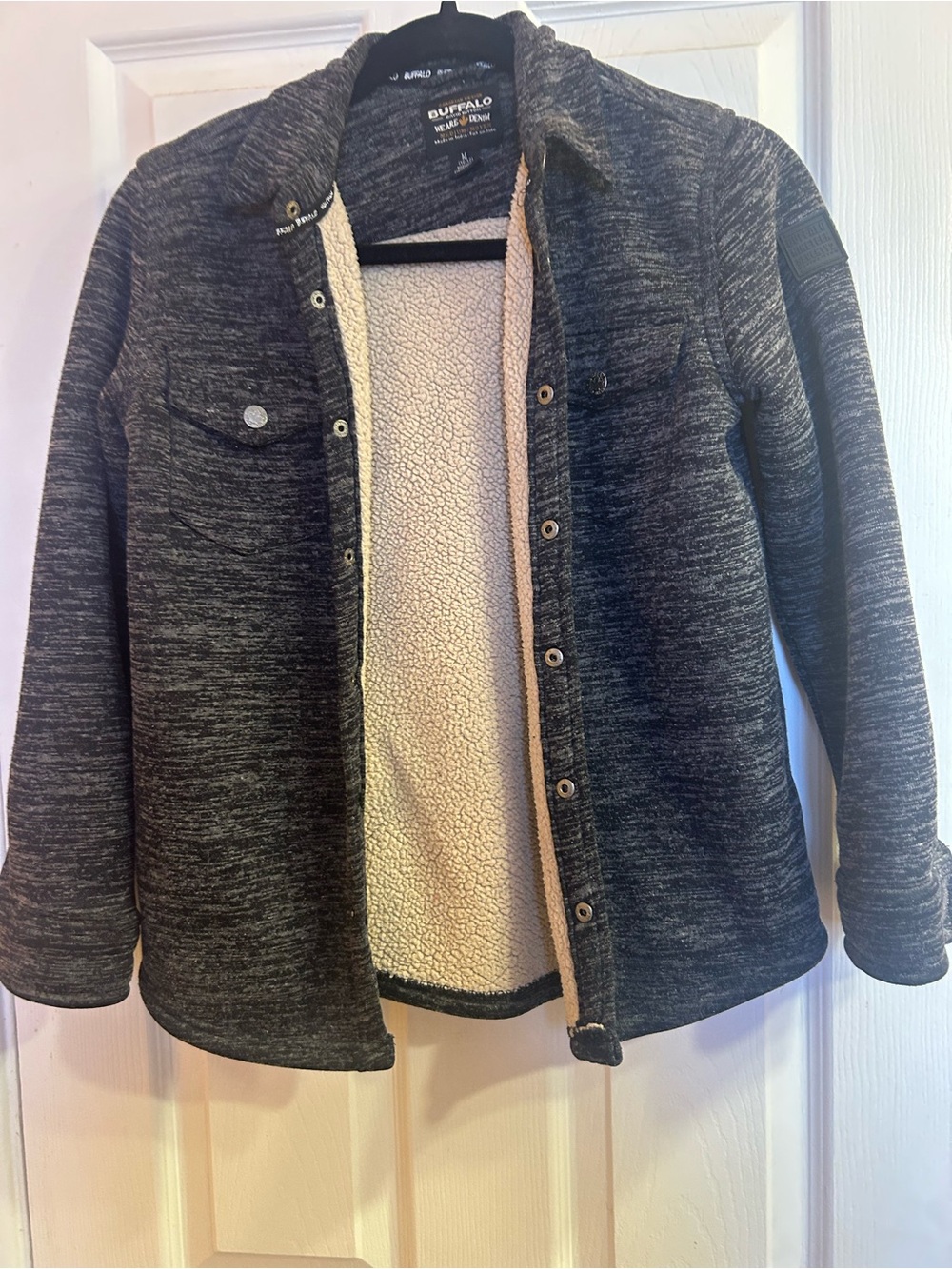 Buffalo Boys Sherpa -Lined Knit Jacket - marled black